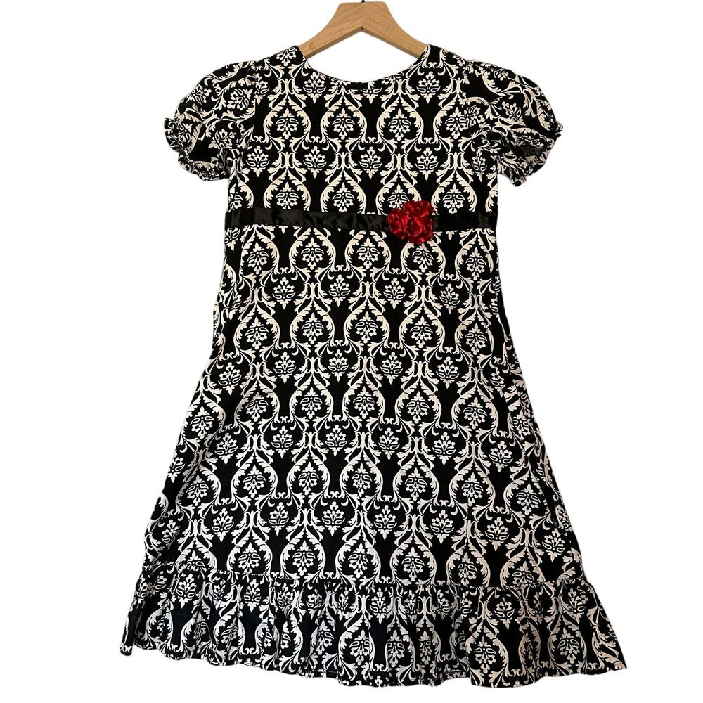 Hanna Andersson Black & White Floral Dress 140